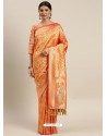 Orange Heavy Embroidered Designer Party Wear Sari