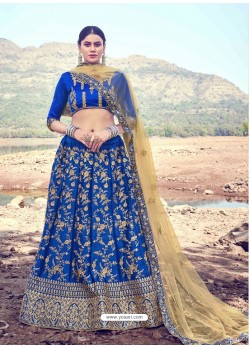 Royal Blue Heavy Designer Wedding Wear Satin Silk Lehenga Choli
