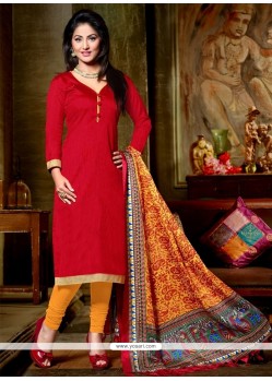 Swanky Red Lace Work Banglori Silk Churidar Designer Suit
