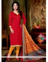 Swanky Red Lace Work Banglori Silk Churidar Designer Suit