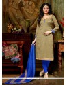 Flawless Lace Work Beige Banglori Silk Churidar Designer Suit