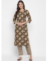 Brown Readymade Party Wear Kurti With Bottom
