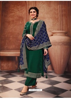 Dark Green Satin Georgette Designer Party Wear Straight Salwar Suit