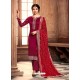 Rose Red Satin Georgette Designer Party Wear Straight Salwar Suit