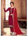 Rose Red Satin Georgette Designer Party Wear Straight Salwar Suit