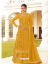 Yellow Chinon Designer Party Wear Wedding Suit