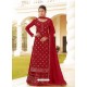 Tomato Red Chinon Designer Party Wear Wedding Suit