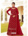 Tomato Red Chinon Designer Party Wear Wedding Suit