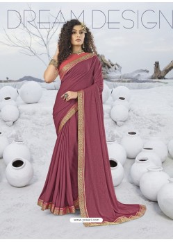 Deep Wine Designer Party Wear Lycra Sari