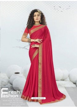 Rose Red Designer Party Wear Lycra Sari