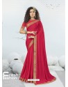 Rose Red Designer Party Wear Lycra Sari