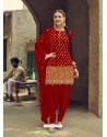 Tomato Red Designer Party Wear Faux Georgette Punjabi Patiala Suit
