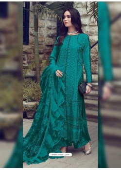 Teal Designer Party Wear Glaze Cotton Salwar Suit