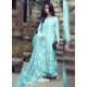 Sky Blue Designer Party Wear Glaze Cotton Salwar Suit