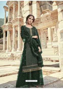 Dark Green Faux Georgette Designer Party Wear Palazzo Salwar Suit