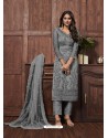 Grey Butterfly Net Designer Party Wear Straight Salwar Suit