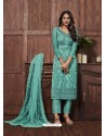 Aqua Mint Butterfly Net Designer Party Wear Straight Salwar Suit