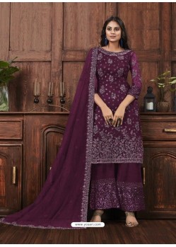 Purple Butterfly Net Designer Party Wear Palazzo Salwar Suit