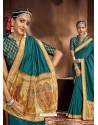 Teal Blue Designer Classic Wear Chanderi Silk Sari