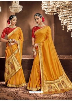 Yellow Designer Classic Wear Chanderi Silk Sari