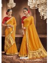 Yellow Designer Classic Wear Chanderi Silk Sari