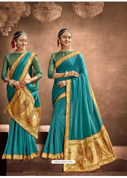 Blue Designer Classic Wear Chanderi Silk Sari