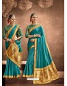 Blue Designer Classic Wear Chanderi Silk Sari