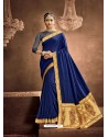 Dark Blue Designer Classic Wear Chanderi Silk Sari