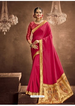 Rose Red Designer Classic Wear Chanderi Silk Sari