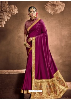 Medium Violet Designer Classic Wear Chanderi Silk Sari