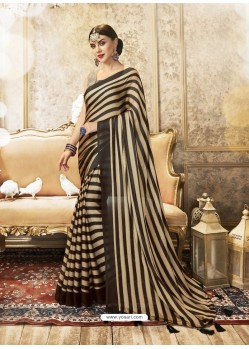 Coffee Designer Party Wear China Chiffon Sari