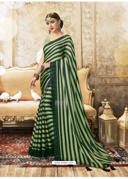 Dark Green Designer Party Wear China Chiffon Sari