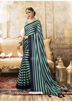 Navy Blue Designer Party Wear China Chiffon Sari