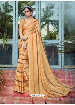 Light Orange Designer Party Wear China Chiffon Sari