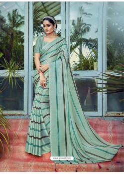 Aqua Mint Designer Party Wear China Chiffon Sari