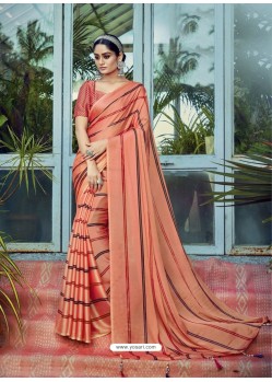 Light Orange Designer Party Wear China Chiffon Sari