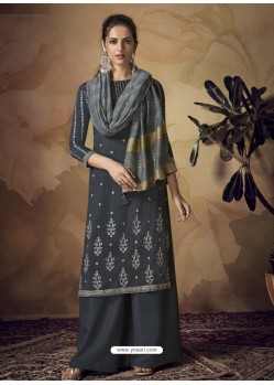 Dark Grey Muslin Silk Designer Party Wear Palazzo Salwar Suit