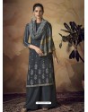 Dark Grey Muslin Silk Designer Party Wear Palazzo Salwar Suit