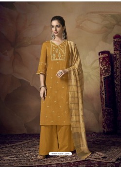 Mustard Muslin Silk Designer Party Wear Palazzo Salwar Suit