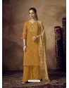 Mustard Muslin Silk Designer Party Wear Palazzo Salwar Suit