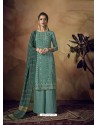 Grayish Green Muslin Silk Designer Party Wear Palazzo Salwar Suit