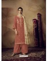 Rust Muslin Silk Designer Party Wear Palazzo Salwar Suit