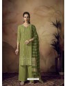 Green Muslin Silk Designer Party Wear Palazzo Salwar Suit