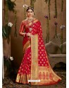Red Designer Party Wear Jacquard Silk Sari