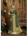 Dark Green Designer Party Wear Jacquard Silk Sari