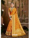 Yellow Designer Party Wear Jacquard Silk Sari