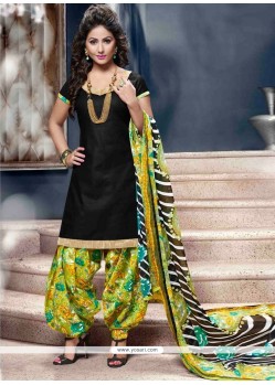 Phenomenal Cotton Black Lace Work Designer Patiala Suit