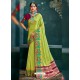 Parrot Green Designer Party Wear Cotton Sari