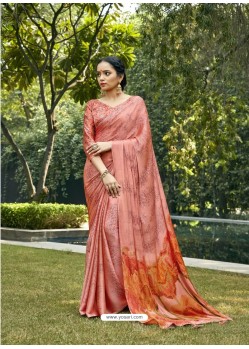 Peach Designer Party Wear Chiffon Sari