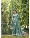Aqua Mint Designer Party Wear Chiffon Sari